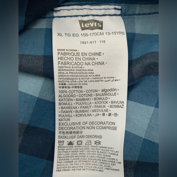 Levi's Boys Plaid Shirt, Size 13-15 (XL), Blue, With Pockets, Blue - Picture 6 of 7
